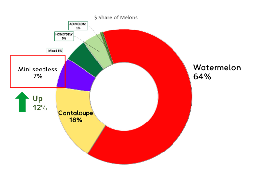 Pie chart representing the dollar share of various melon varieties.