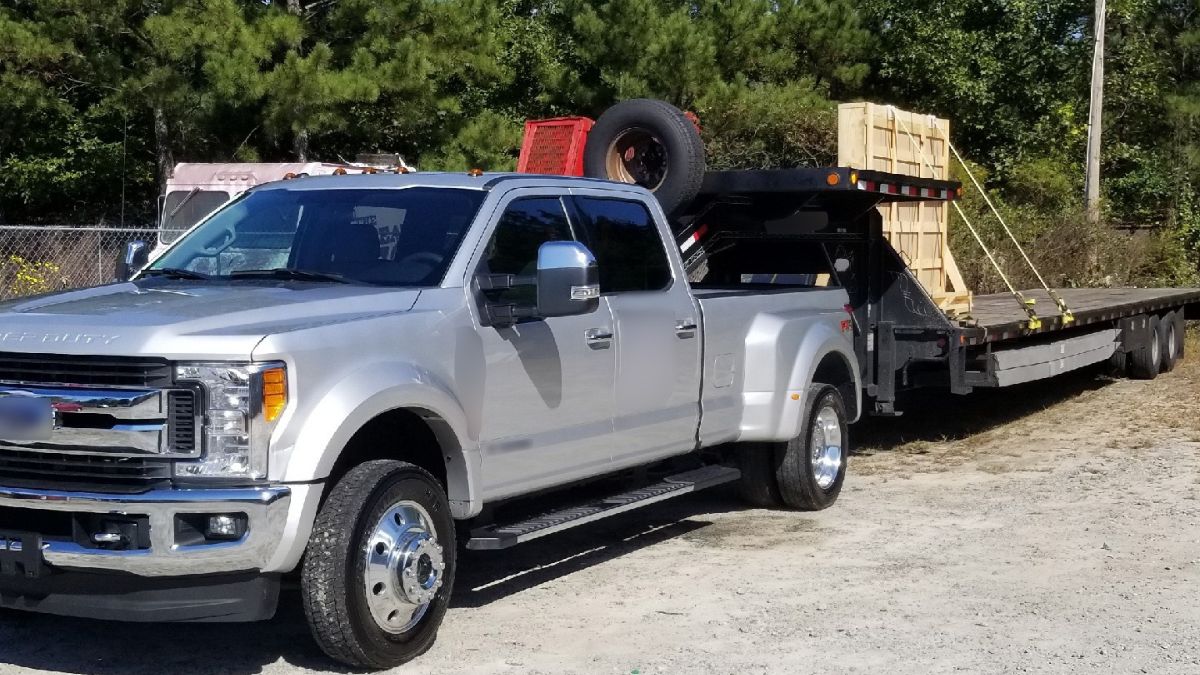 Pick-up truck hauling a trailer