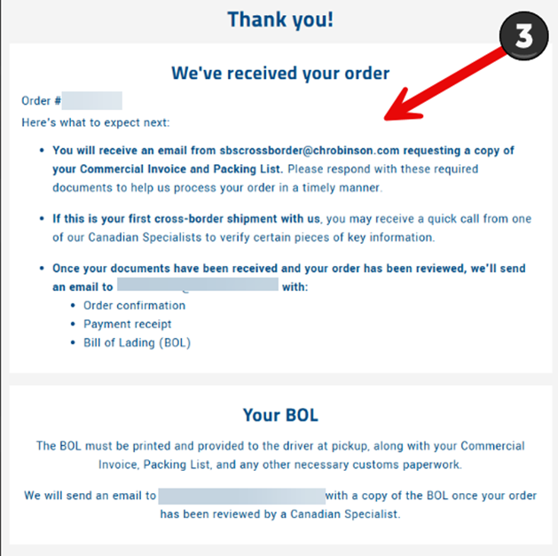 Step 19: Canadian shipment order confirmation