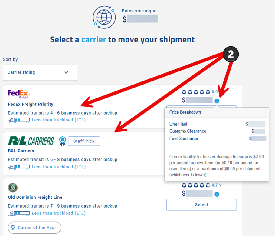 Step 8: Carrier selection