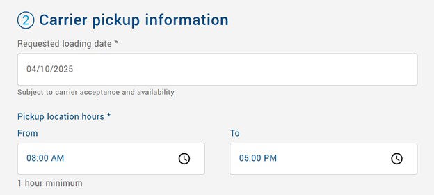 Step 10: Carrier pickup information