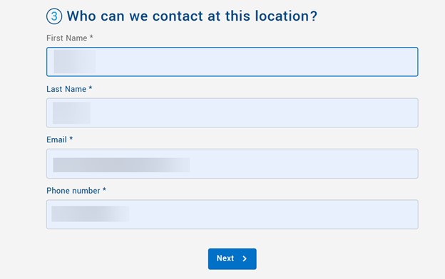 Step 12: Enter contact information for delivery
