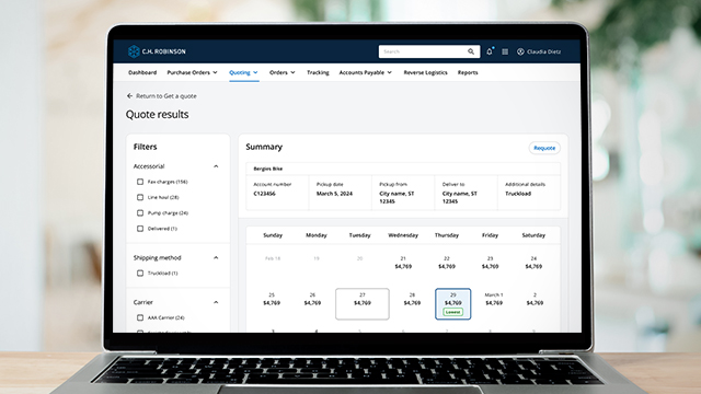 Laptop screen showing Navisphere supply chain technology dashboard with recent shipping activity