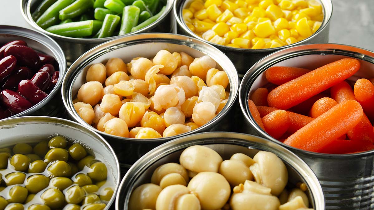 Various non-perishables in cans.