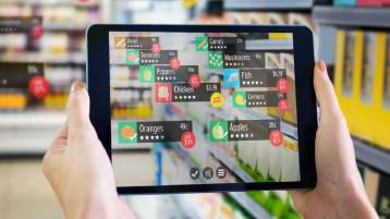 Retail supply chain visual configured on a tablet in the hands of a retail worker